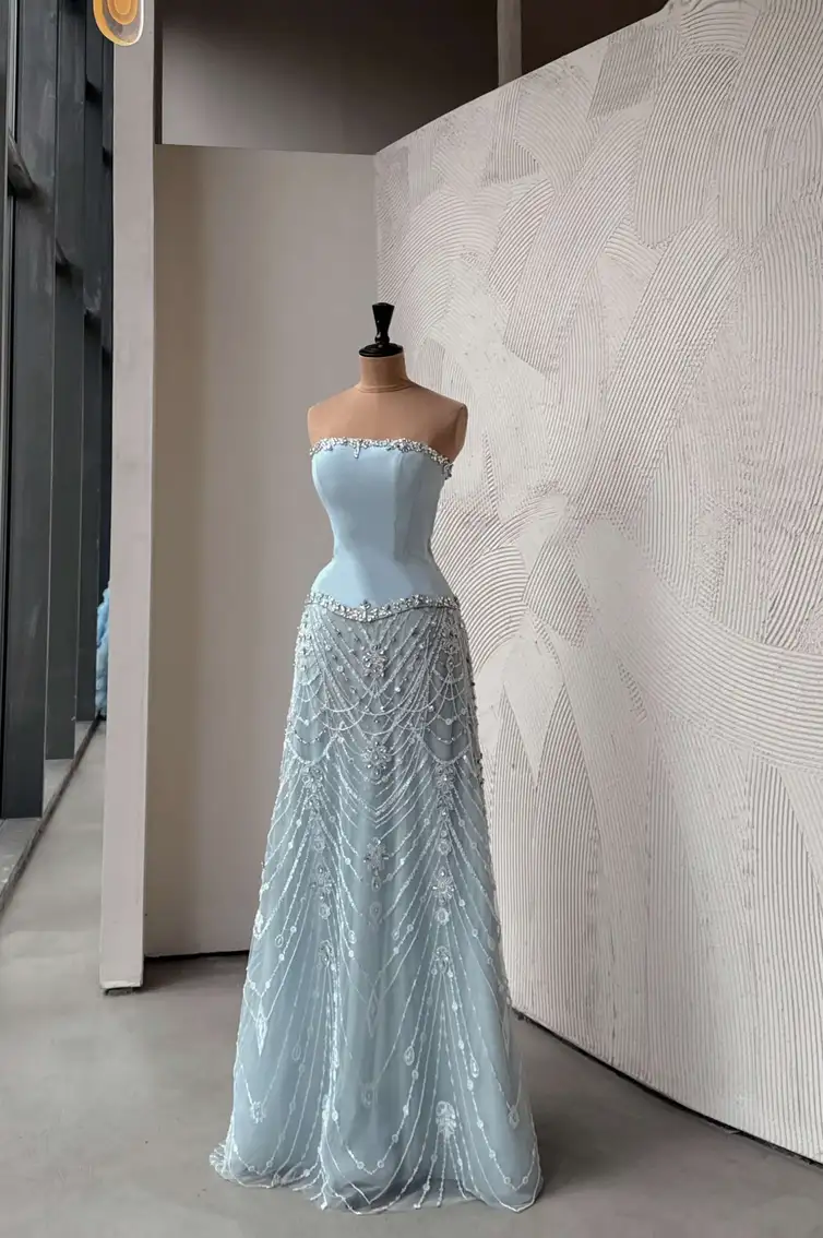 “SKY BLUE” LONG - CORSET - FLOWY (2 Pieces)