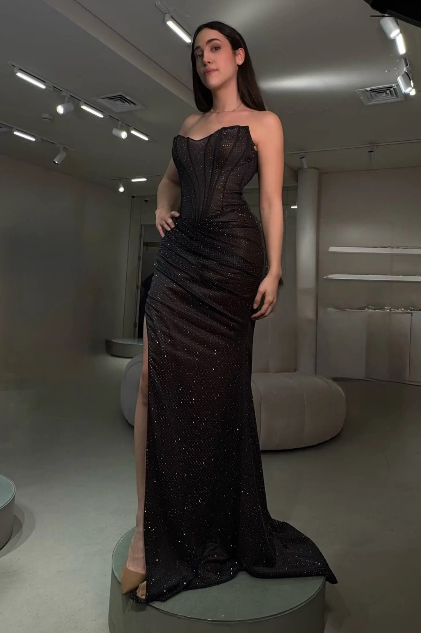 “ SPARKLE BLACK “ LONG - STRAPLESS - CORSET - MERMAID