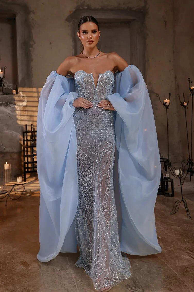 “KYLIE” LONG - STRAPLESS - CAPE - MERMAID 