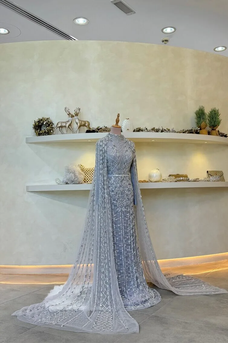 « LÉA » - LONG - HIGH NECK - SLEEVES - A LINE