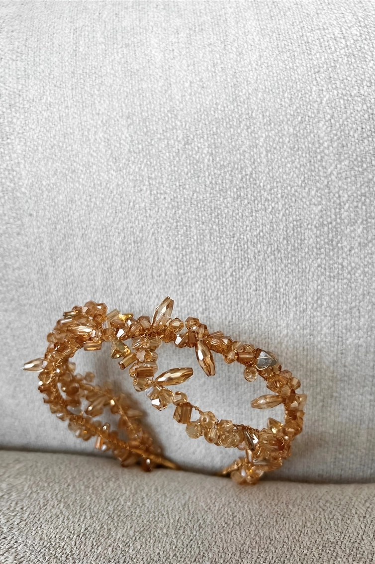 GOLD- CROSSED BEADS- HEADPIECE