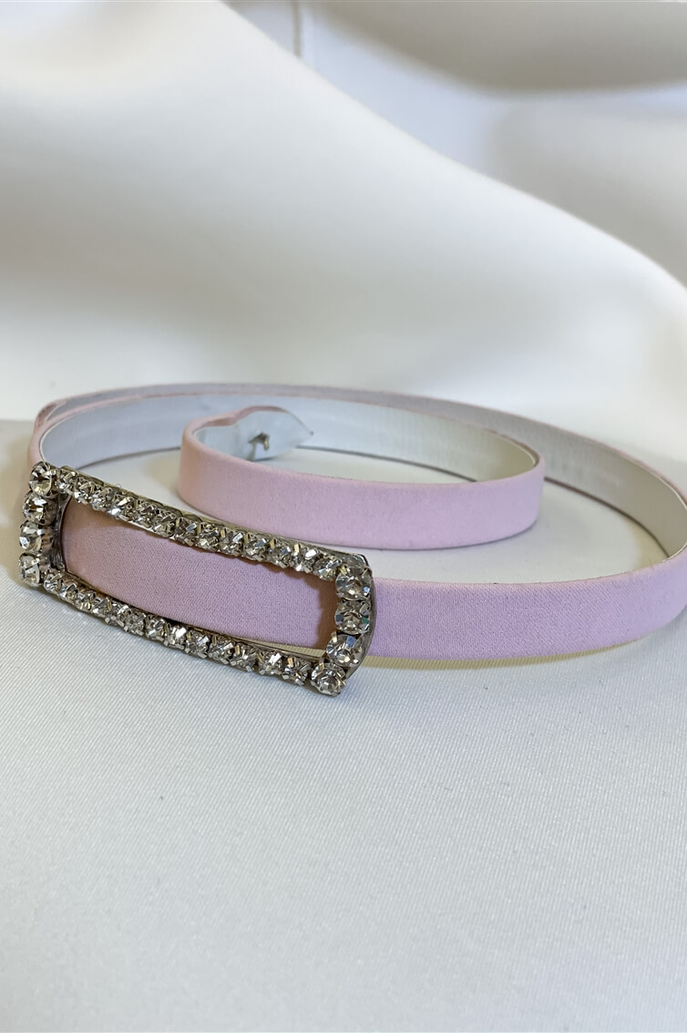 Belt - pink - rectangular silver buckle - ferial 
