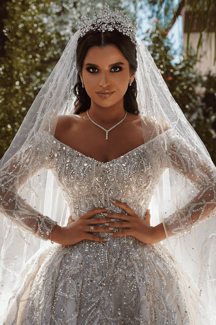 MAJESTIC GLIMMER - LONG SLEEVES BALL GOWN (VEIL)